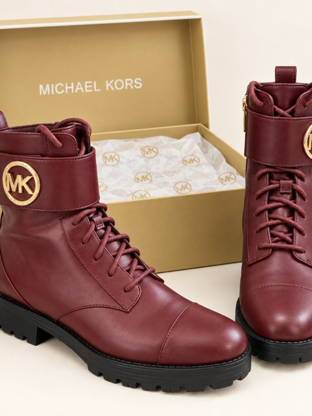Michael Kors Kincaid Burgundy Leather Lace Up Boots Women’s Size 9.5M
